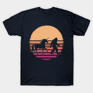 Vintage Bigfoot Sasquatch Walking Unicorn Horse T-Shirt